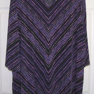 Catherines Plus size Black/Purple Keyhole 3/4 Sleeve Blouse Top Tunic 1x